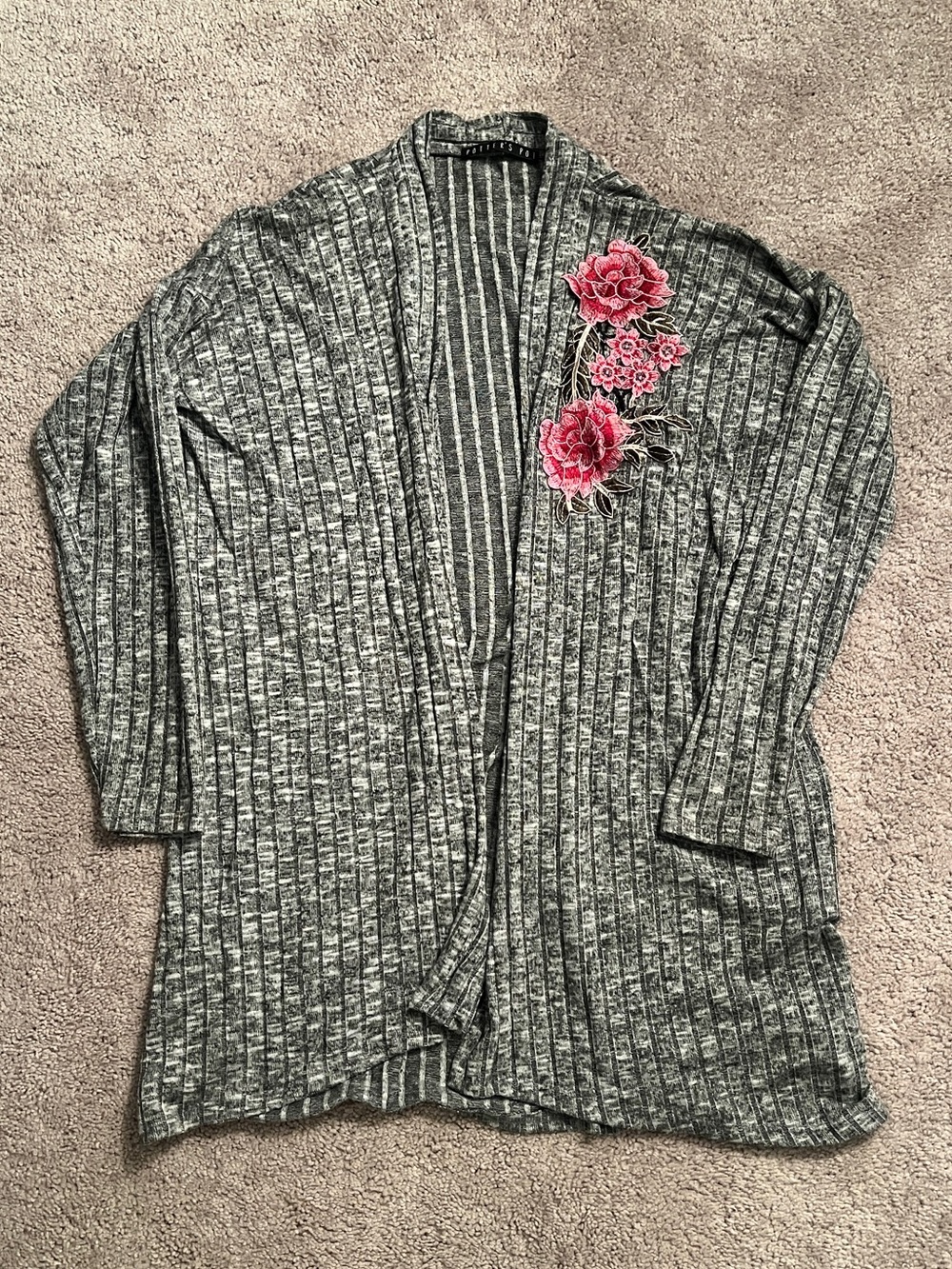 Grey Cardigan w/ Embroidered Flowers